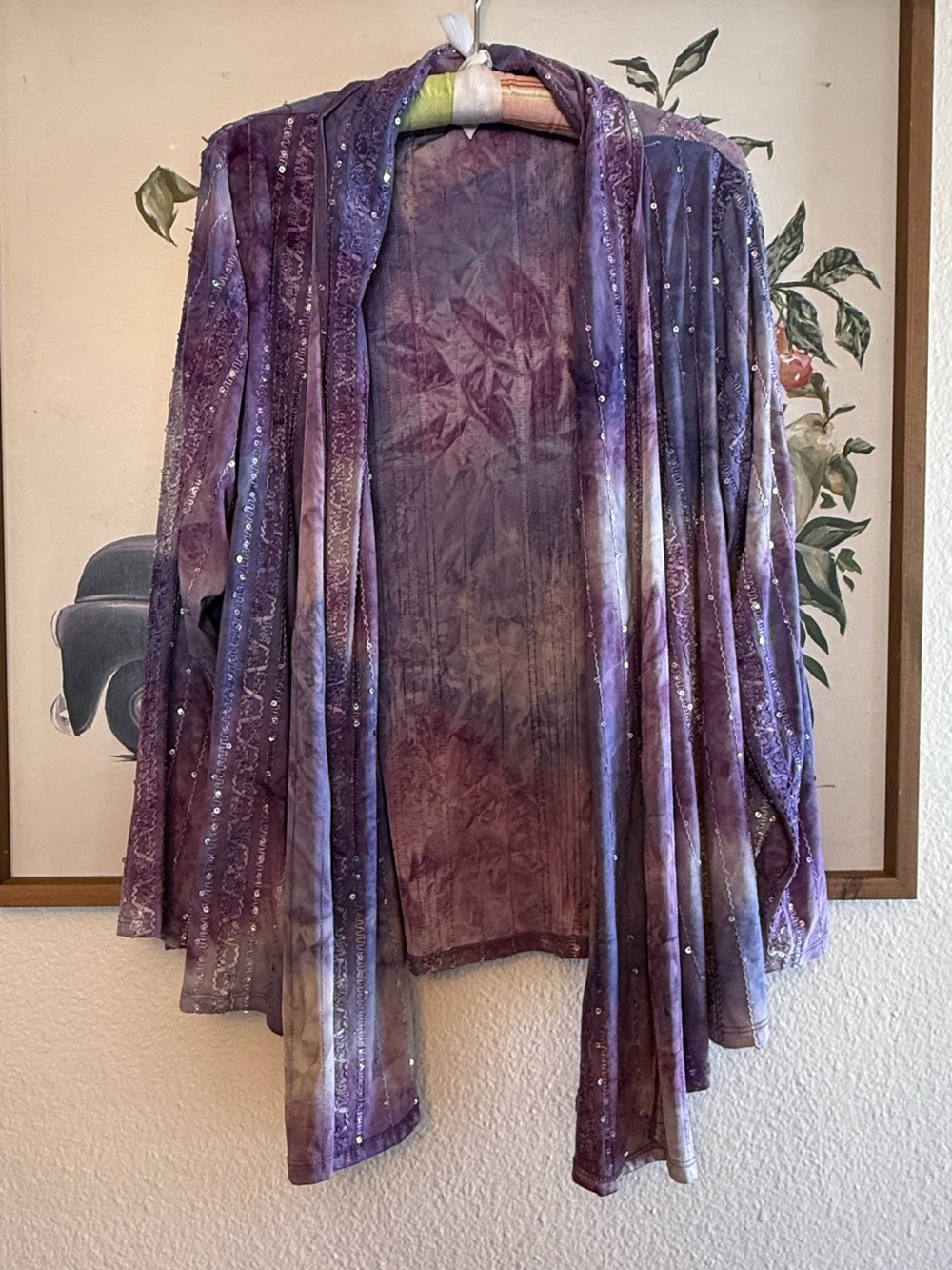 Purple Fairy Tie-Dye Open Front Women's Sweater Cardigan w Sequins
